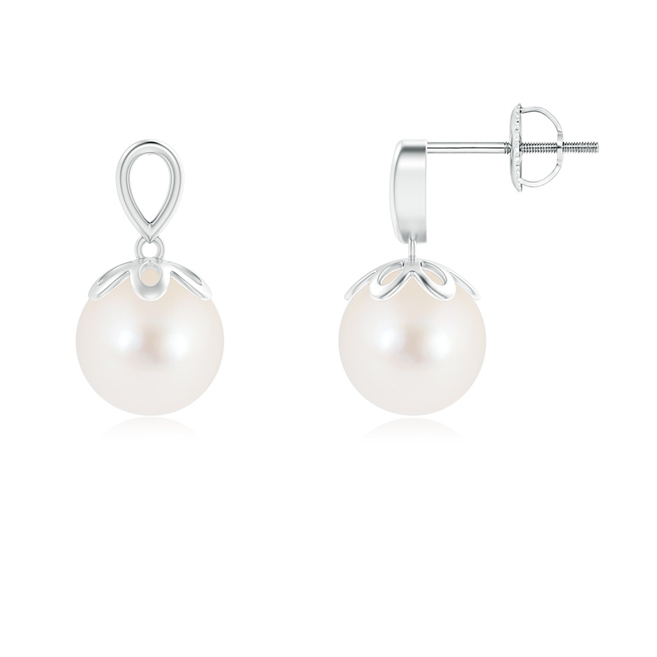 8mm AAA Solitaire Freshwater Cultured Pearl Dangle Earrings in White Gold 