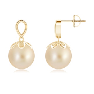 10mm AA Solitaire Golden South Sea Cultured Pearl Dangle Earrings in Yellow Gold