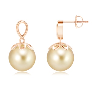 10mm AAAA Solitaire Golden South Sea Cultured Pearl Dangle Earrings in Rose Gold