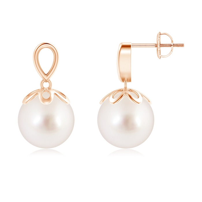 10mm AAAA Solitaire South Sea Cultured Pearl Dangle Earrings in Rose Gold