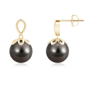 9mm AAA Solitaire Tahitian Cultured Pearl Dangle Earrings in Yellow Gold