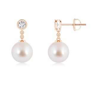 8mm AAA Akoya Cultured Pearl and Diamond Drop Earrings in Rose Gold