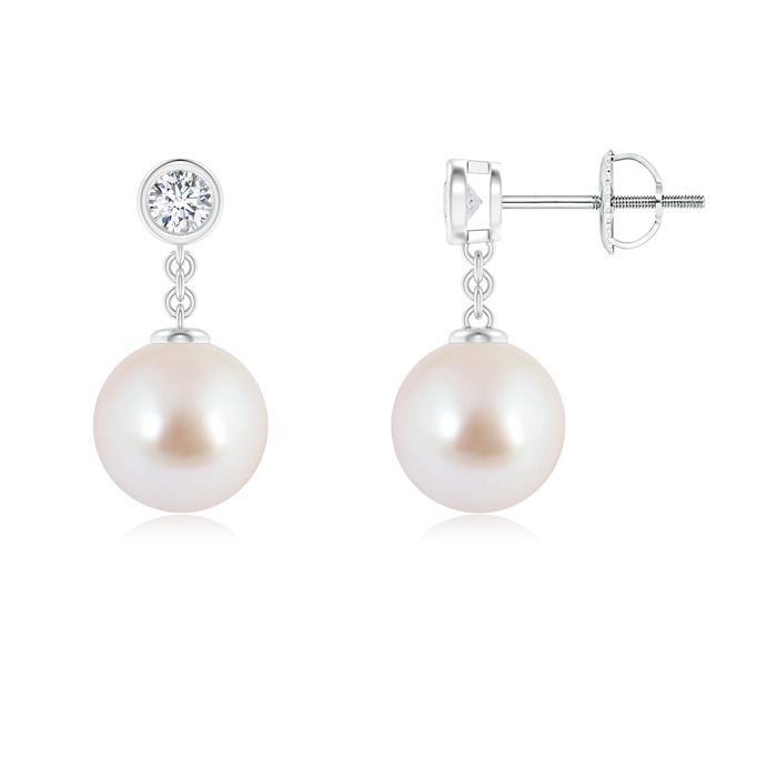 8mm AAA Akoya Cultured Pearl and Diamond Drop Earrings in White Gold