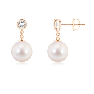 8mm AAAA Akoya Cultured Pearl and Diamond Drop Earrings in Rose Gold