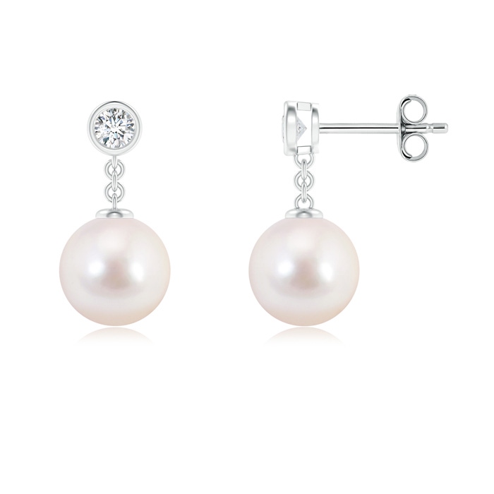 8mm AAAA Akoya Cultured Pearl and Diamond Drop Earrings in S999 Silver