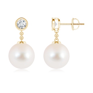 10mm AAA Freshwater Cultured Pearl and Diamond Drop Earrings in Yellow Gold