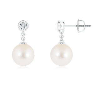 8mm AAA Freshwater Cultured Pearl and Diamond Drop Earrings in White Gold