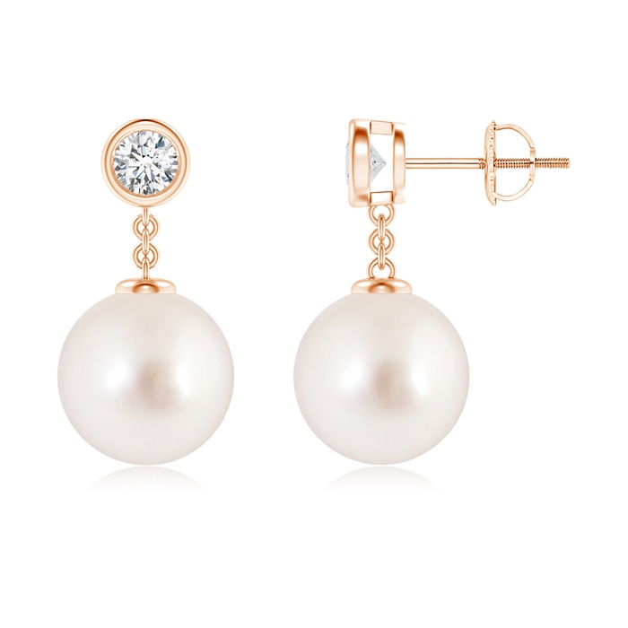 10mm AAAA South Sea Cultured Pearl and Diamond Drop Earrings in Rose Gold