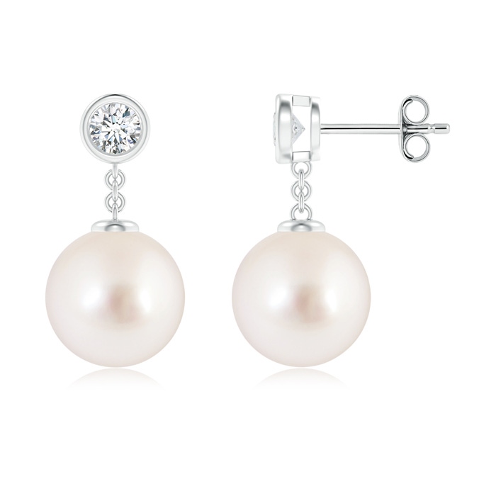 10mm AAAA South Sea Cultured Pearl and Diamond Drop Earrings in S999 Silver