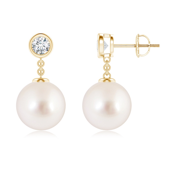 10mm AAAA South Sea Cultured Pearl and Diamond Drop Earrings in Yellow Gold