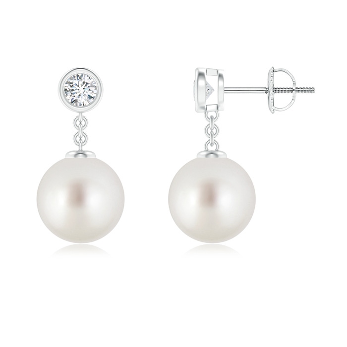 9mm AAA South Sea Cultured Pearl and Diamond Drop Earrings in White Gold