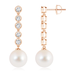 10mm AAA Freshwater Cultured Pearl Long Drop Earrings with Diamonds in Rose Gold