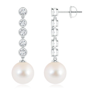 10mm AAA Freshwater Cultured Pearl Long Drop Earrings with Diamonds in White Gold