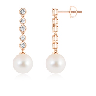 9mm AAA Freshwater Cultured Pearl Long Drop Earrings with Diamonds in Rose Gold
