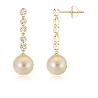 9mm AAA Golden South Sea Cultured Pearl Long Drop Earrings in Yellow Gold