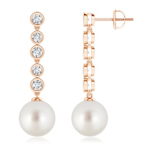 10mm AAA South Sea Pearl Long Drop Earrings with Diamonds in Rose Gold