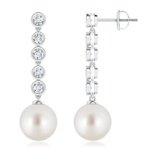 10mm AAA South Sea Pearl Long Drop Earrings with Diamonds in White Gold