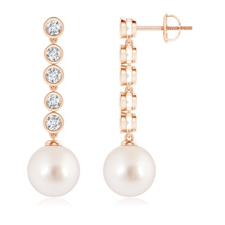 10mm AAAA South Sea Pearl Long Drop Earrings with Diamonds in Rose Gold