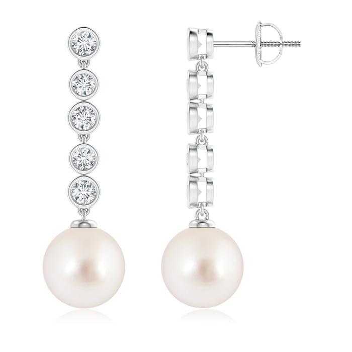 10mm AAAA South Sea Pearl Long Drop Earrings with Diamonds in White Gold