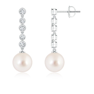 9mm AAAA South Sea Pearl Long Drop Earrings with Diamonds in White Gold