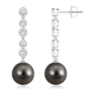 10mm AAA Tahitian Cultured Pearl Long Drop Earrings with Diamonds in White Gold