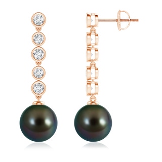 10mm AAAA Tahitian Cultured Pearl Long Drop Earrings with Diamonds in Rose Gold