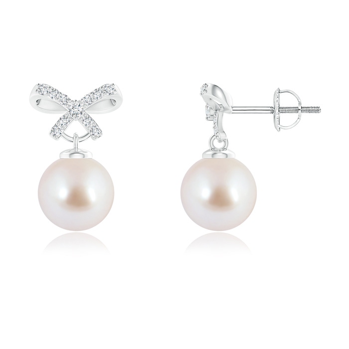 7mm AAA Akoya Cultured Pearl and Diamond Bow Earrings in White Gold