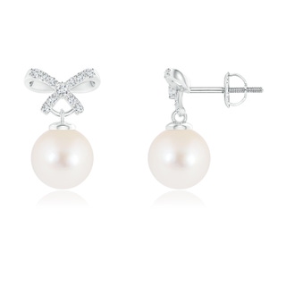 7mm AAA Freshwater Cultured Pearl and Diamond Bow Earrings in 9K White Gold