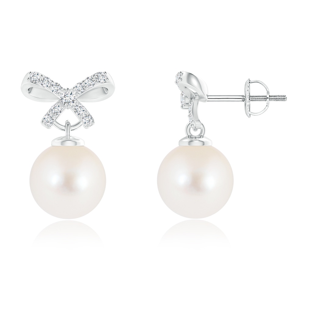 8mm AAA Freshwater Cultured Pearl and Diamond Bow Earrings in White Gold