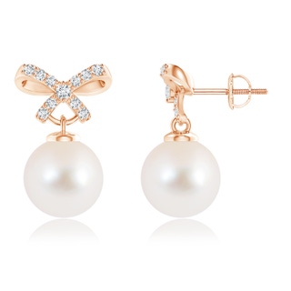 9mm AAA Freshwater Cultured Pearl and Diamond Bow Earrings in Rose Gold