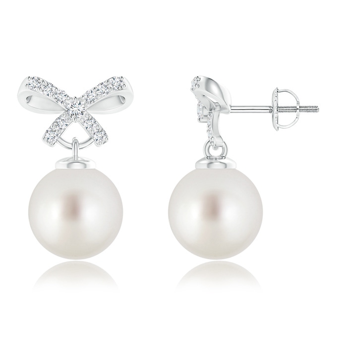 9mm AAA South Sea Cultured Pearl and Diamond Bow Earrings in White Gold