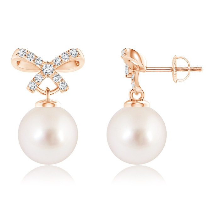 9mm AAAA South Sea Cultured Pearl and Diamond Bow Earrings in Rose Gold