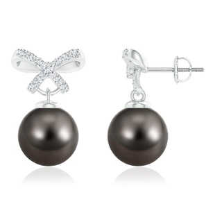 9mm AAA Tahitian Cultured Pearl and Diamond Bow Earrings in White Gold