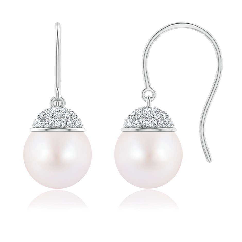 8mm AA Japanese Akoya Pearl Earrings with Diamond Crown in White Gold 