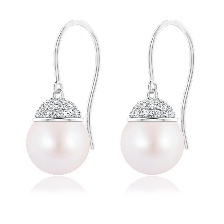 8mm AA Japanese Akoya Pearl Earrings with Diamond Crown in White Gold side-1