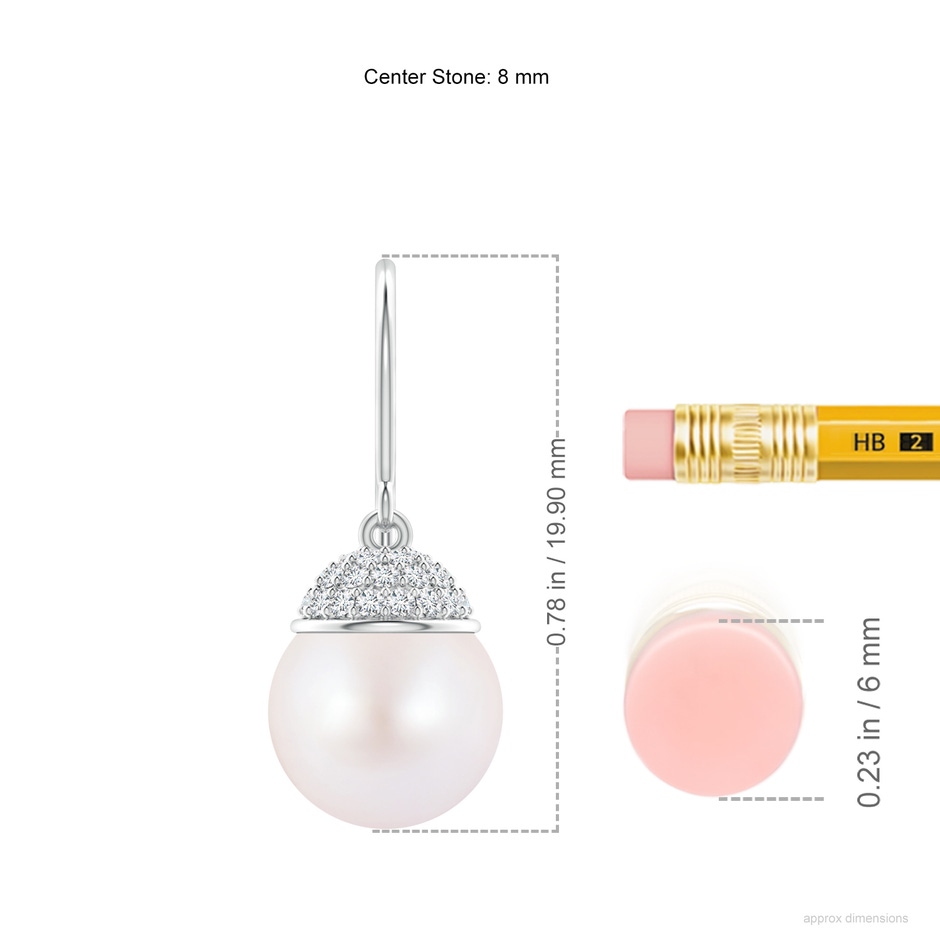 8mm AA Japanese Akoya Pearl Earrings with Diamond Crown in White Gold ruler