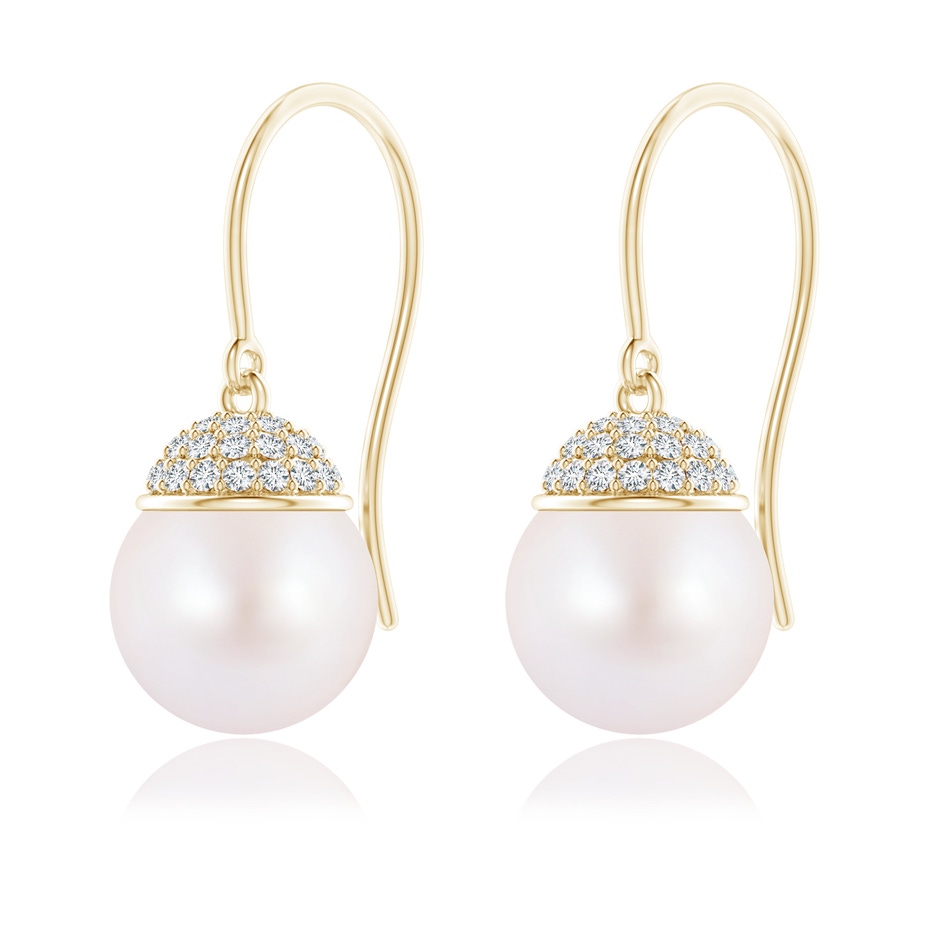 8mm AA Japanese Akoya Pearl Earrings with Diamond Crown in Yellow Gold side-1