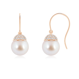 8mm AAA Japanese Akoya Pearl Earrings with Diamond Crown in 9K Rose Gold