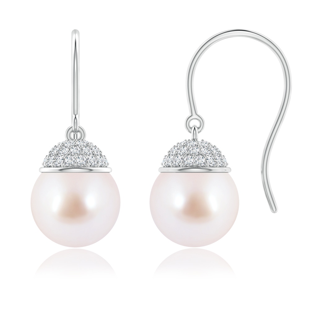 8mm AAA Japanese Akoya Pearl Earrings with Diamond Crown in White Gold