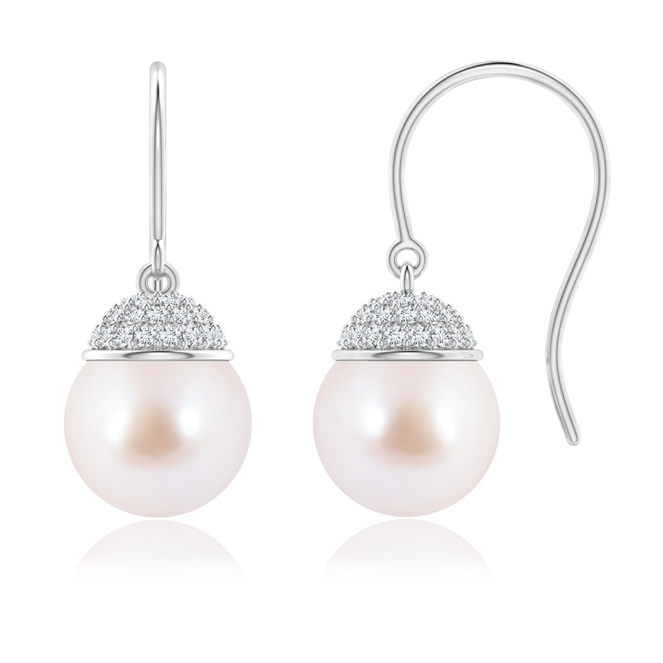 8mm AAA Japanese Akoya Pearl Earrings with Diamond Crown in White Gold 