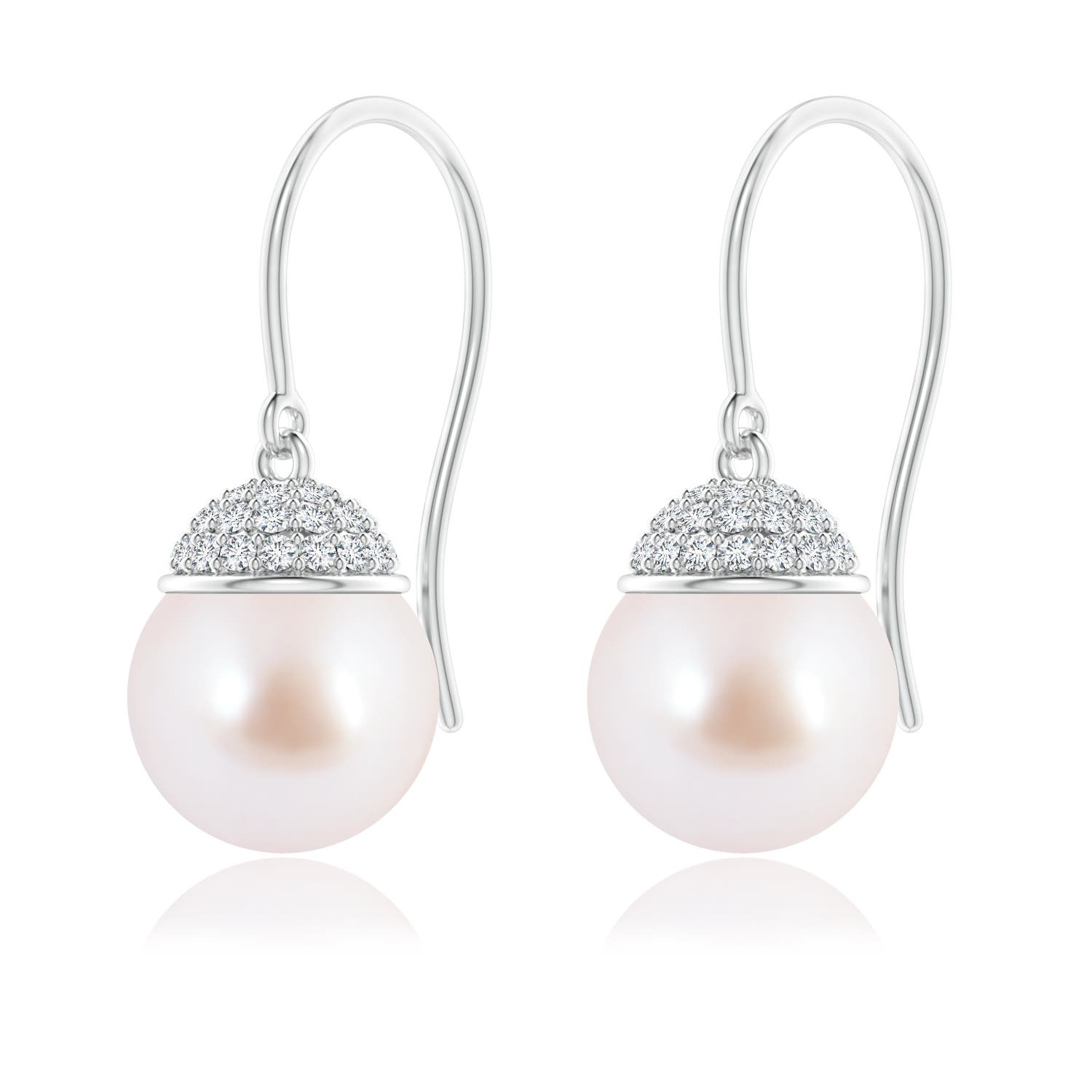 8mm AAA Japanese Akoya Pearl Earrings with Diamond Crown in White Gold - side 2