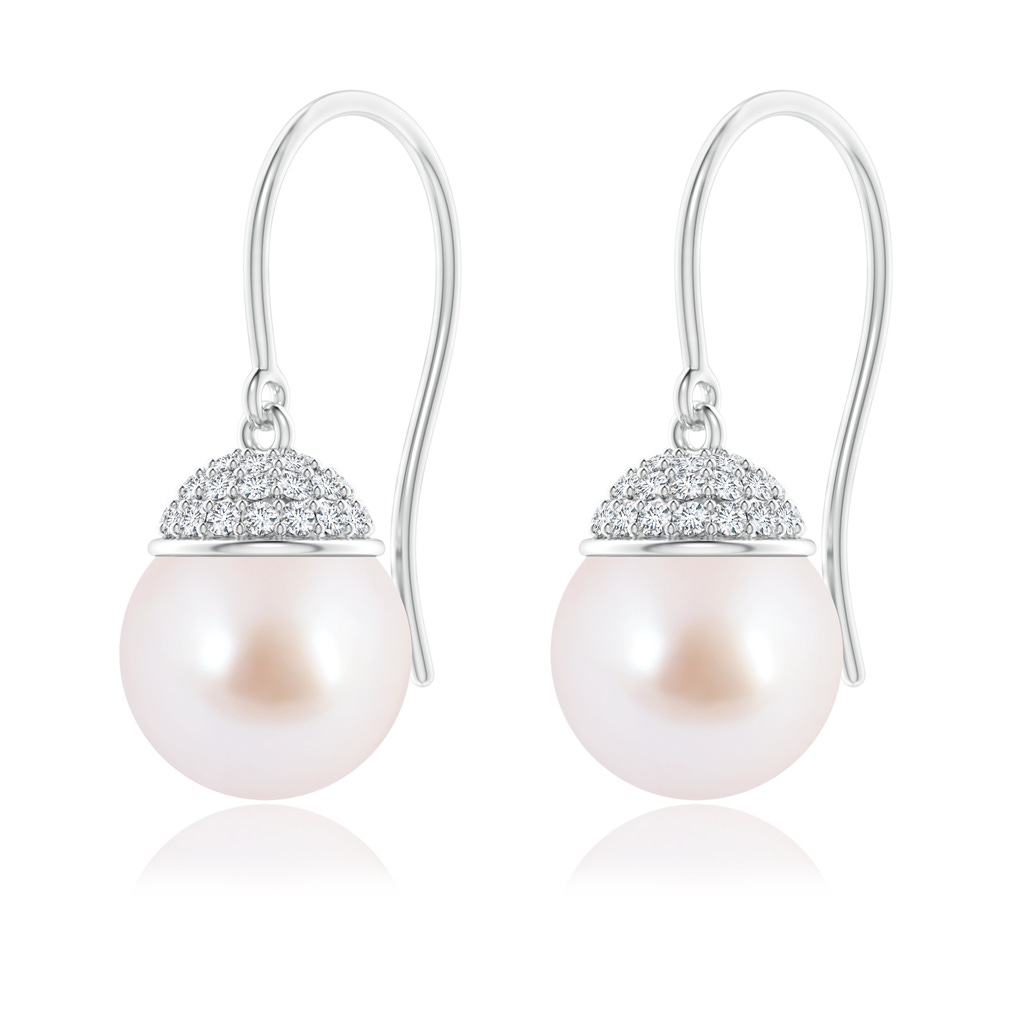 8mm AAA Japanese Akoya Pearl Earrings with Diamond Crown in White Gold - side_1