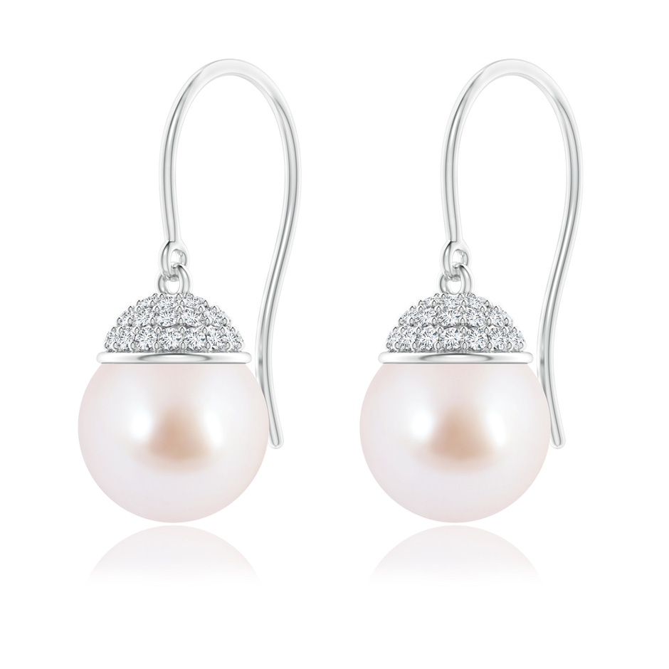 8mm AAA Japanese Akoya Pearl Earrings with Diamond Crown in White Gold side-1