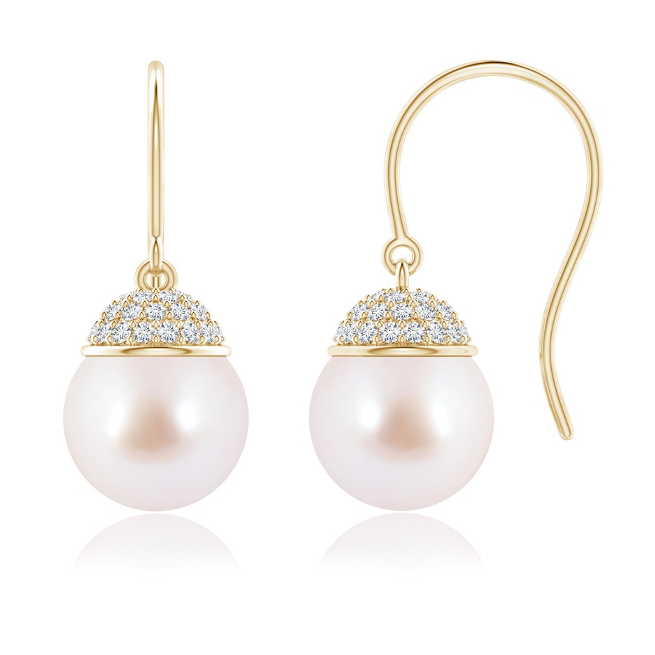 8mm AAA Japanese Akoya Pearl Earrings with Diamond Crown in Yellow Gold 
