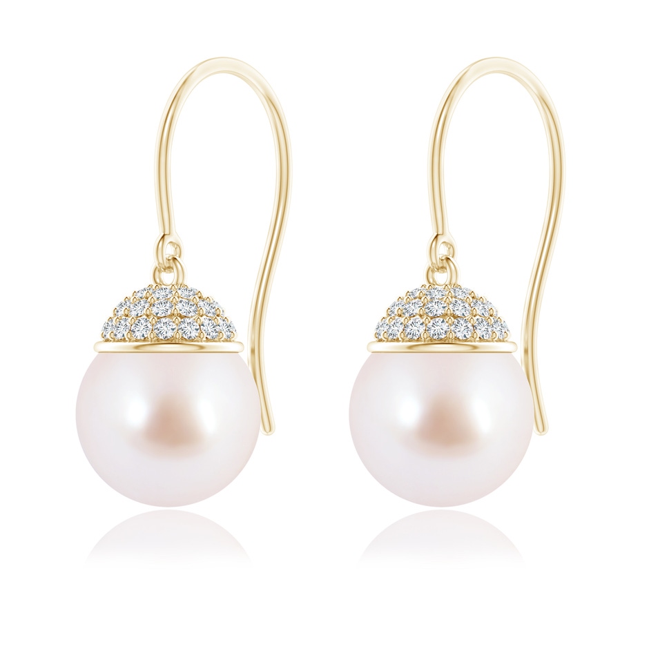 8mm AAA Japanese Akoya Pearl Earrings with Diamond Crown in Yellow Gold side-1