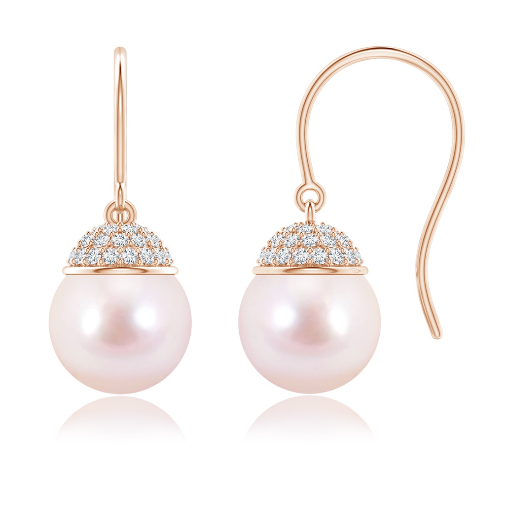 8mm AAAA Japanese Akoya Pearl Earrings with Diamond Crown in Rose Gold