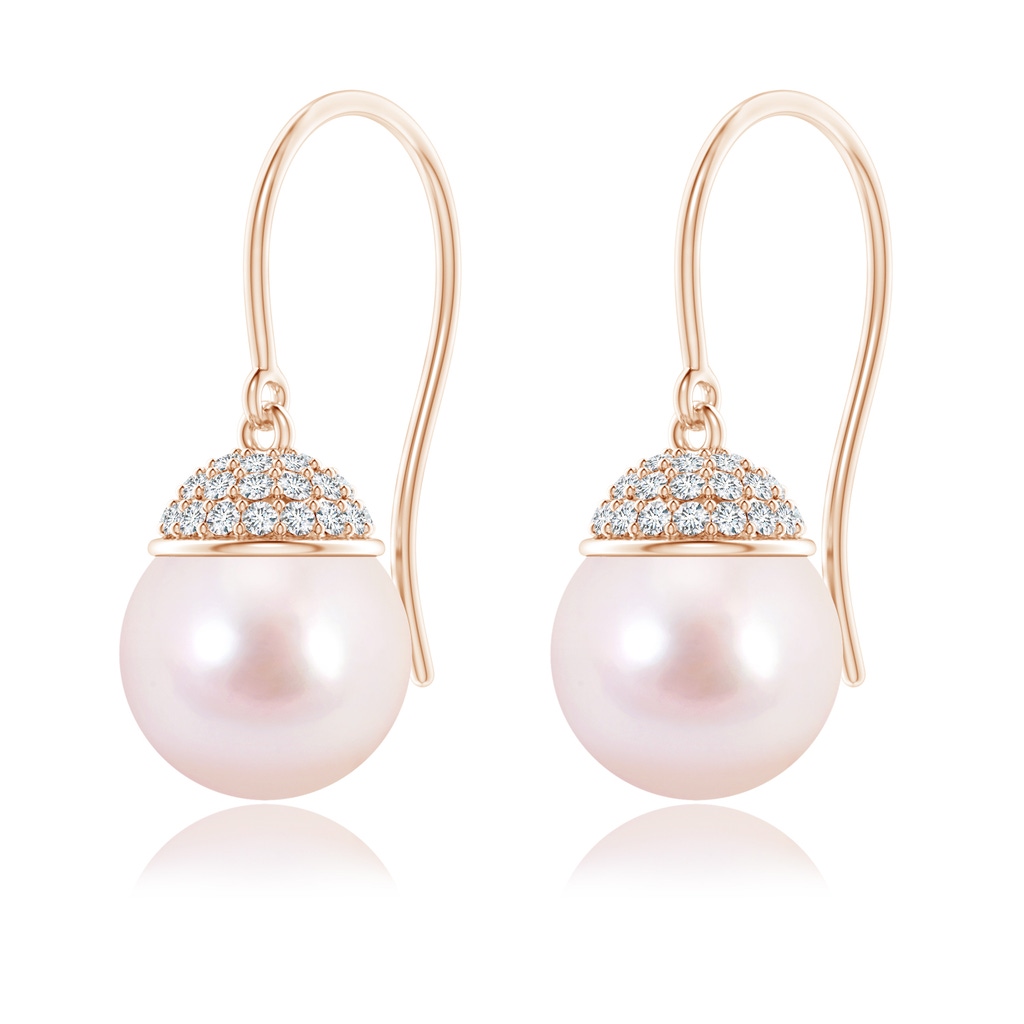 8mm AAAA Japanese Akoya Pearl Earrings with Diamond Crown in Rose Gold - side_1