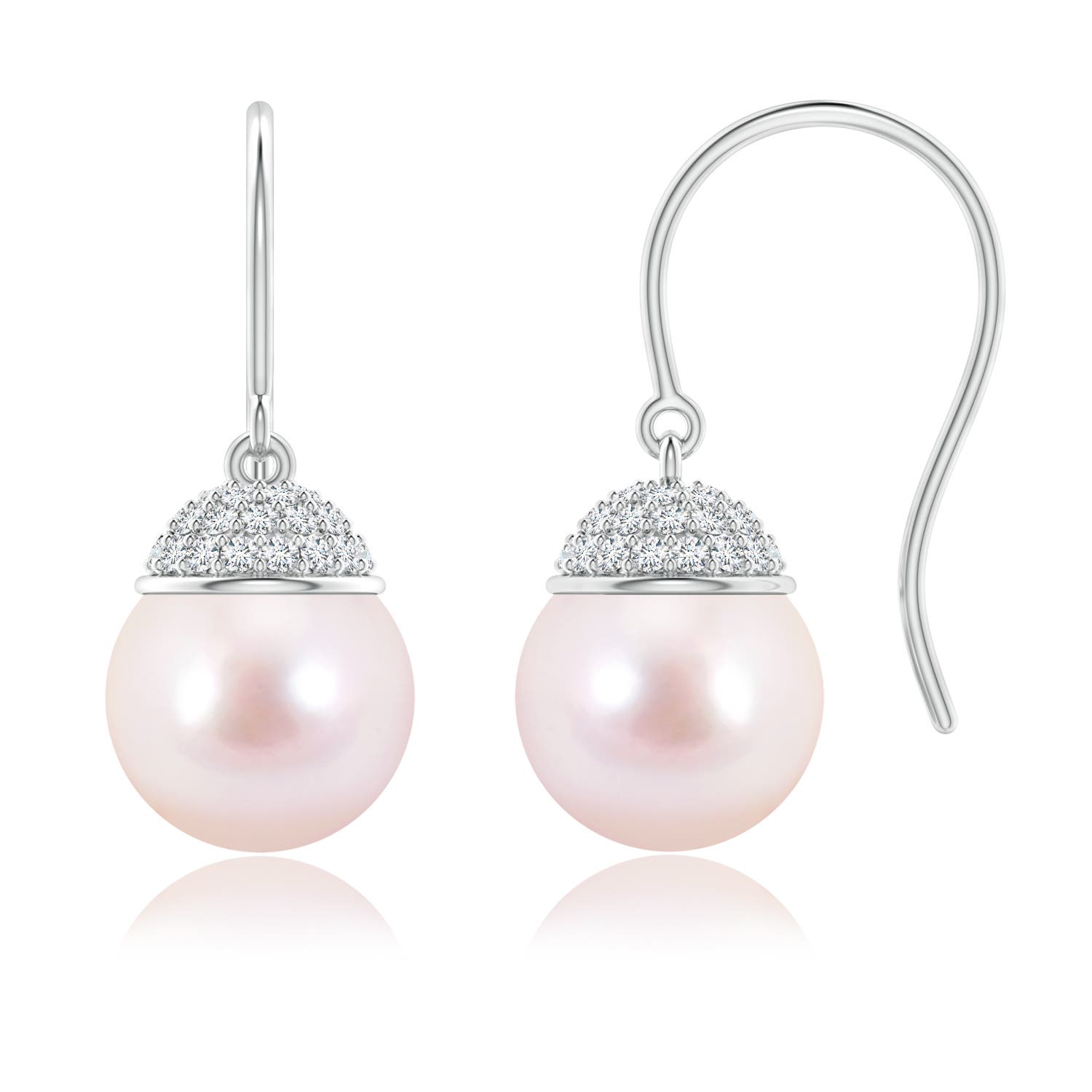 8mm AAAA Japanese Akoya Pearl Earrings with Diamond Crown in White Gold