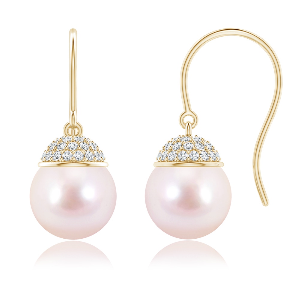 8mm AAAA Japanese Akoya Pearl Earrings with Diamond Crown in Yellow Gold