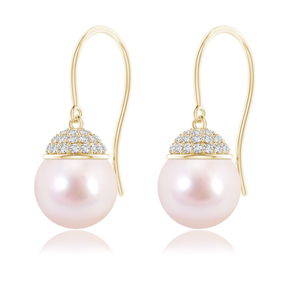 8mm AAAA Japanese Akoya Pearl Earrings with Diamond Crown in Yellow Gold side-1